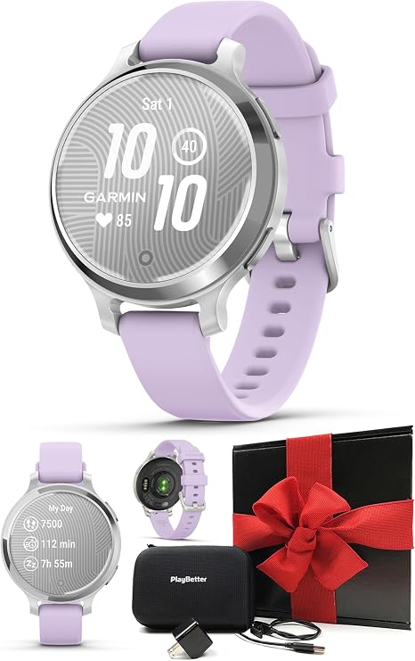 Garmin Lily 2 Active (Purple Jasmine) Women's Fitness Smartwatch Gift Box | Touchscreen Display, Built-in GPS, All-Day Health Monitoring, 9 Days Batt | Bundle Includes PlayBetter Wall Adapter & Case