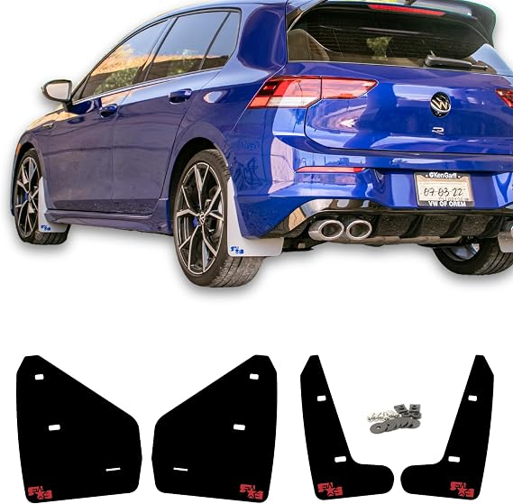 RokBlokz Rally Mud Flaps Compatible with 2022+ Volkswagen Golf (MK8) - Multiple Colors Available - Mud Guards are Custom Cut and Fit - Includes All Mounting Hardware (BLK with RED Logo, Short)