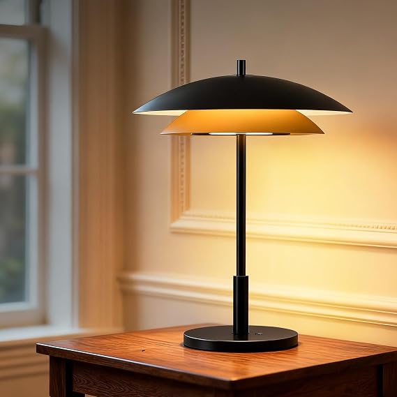 Tubicen Table Lamp with USB Charging Port Bedside Touch Nightstand Lamp | Dual-Layer 3-Color Dimmable 18W LED Mid Century Modern Desk Lamp for Living Room Bedroom Office Entry 15.7" H Black and Gold