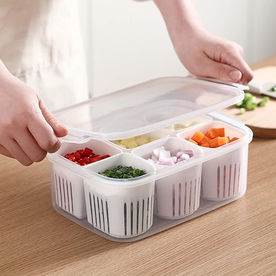 Food Storage Containers with Lids Airtight 6PCS Reusable Divided Fridge Organizer Removable Individual Plastic Food Containers for Pantry Organization and Storage