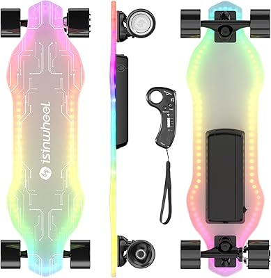 isinwheel V6 PRO Electric Skateboard with Remote, 500W Peak Power, 15 Miles Max Range, 12 MPH Top Speed, 264Lbs Max Load, Electric Longboard for Teens with Ambient Light