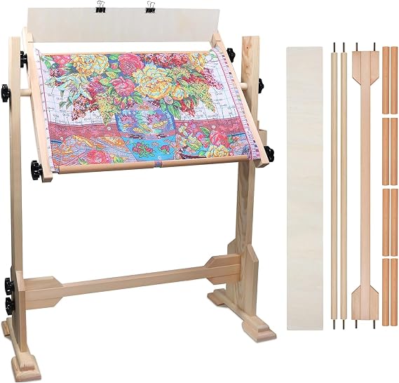 Needlework Table and Adjustable Embroidery Stand, Cross Stitch Hoop Stand, Beech Wood Tapestry Cross Stitch Embroidery Frame Holder(54.5x41.6 cm (21.5" x 16.3")) and(112.5x41.6 cm (44.3" x 16.3"))