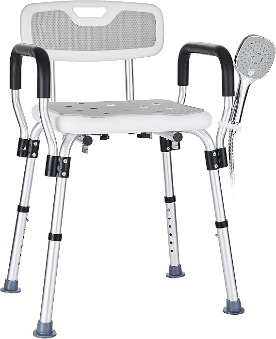 Shower Chair with Armrest and Backrest Removable Shower Stool for Seniors Height Adjustable Non-Slip Shower Aid Shower Seat for Shower Bath Stool Bathroom Chair Maximum Load 150 kg