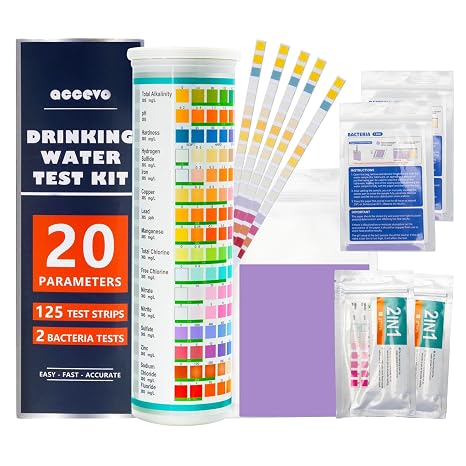 Accevo 20 in 1 Complete Drinking Water Test Kits, 125 Strips-Well, Tap, Home, City Water Testing Strip for Lead, Chlorine, Hardness, Iron, Fluoride, Copper & More