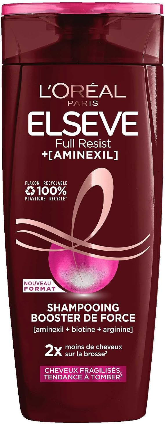L'Oréal Paris - Strength Booster Shampoo for Weakened Hair - Reinforced Lengths, Less Visible Scalp - Enriched with Aminexil + Caffeine + Arginine - Elseve Full Resist - 300 ml