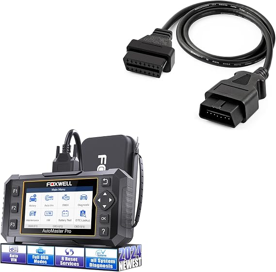 FOXWELL Car Scanner NT624 Elite All System OBD2 Scanner and FOXWELL OBD2 OBD II 16Pin Male to Female Diagnostic Extension Convert Cable