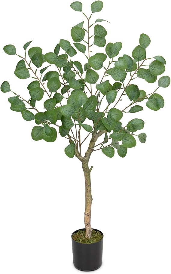 Artificial Eucalyptus Tree 3 FT for Home Decor, Fake Eucalyptus Plant in Plastic Nursery Pot, Green Silver Dollars Leaves Large Faux Tree Floor Plant for Home Office Livingroom Decor