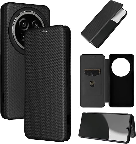 for Sharp Aquos R9 Pro Case, Slim Carbon Fiber Textures+ PC Hybrid Case Full Protection Shockproof Flip Case Cover for Sharp Aquos R9 Pro(Black)