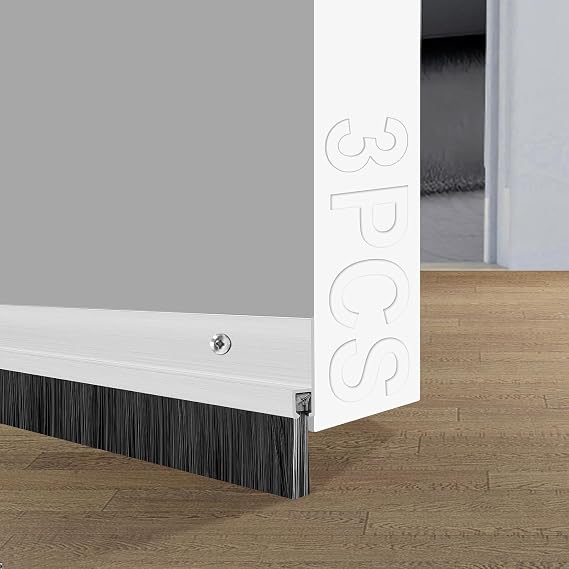 3 Pack Door Draft Stoppers for Bottom of Door, 36 Length Weather Stripping Door Seal, Strong Adhesive Door Sweep for Exterior and Interior Doors(Aluminum)