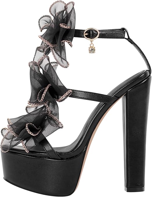 VERISSON Women's Mesh Bowknot Sandals Round Toe Triple Strap Buckle Up Wedding Shoes
