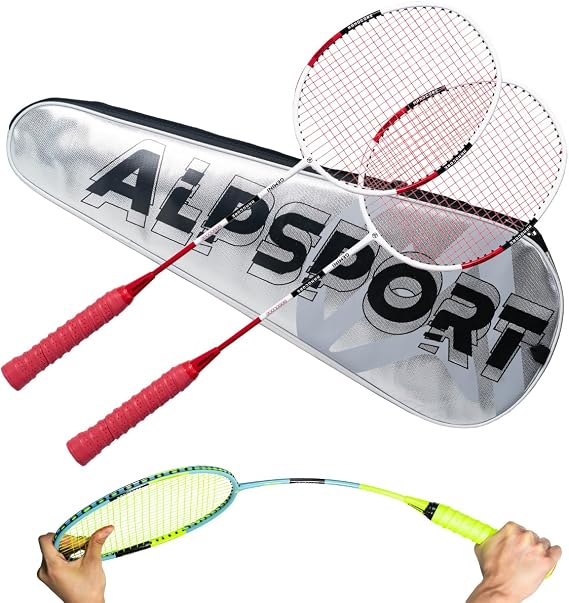 Gemini 4U G5 Graphite Badminton Rackets Sets of 2, Composite Carbon Fiber Racquets with 1 PVC Bag, 2 Tied Grips Tapes, Padel Raket for Sports Training