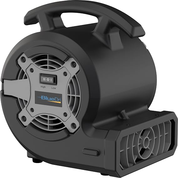 Lasko BlueDri Portable 1/8 HP Mini Multi-Purpose Air Mover Blower Utility Fan for Home, Carpet and Floor Drying, Black, BD-VP-15-BK, Medium