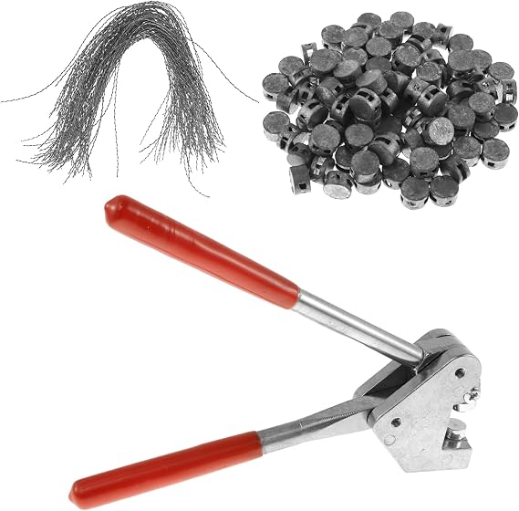 Lead Sealing Pliers Set, Stainless Steel Security Sealing Plier Tool with 100 Lead Seals (8 mm), 100 Sealing Wire (150 mm) for Water Meters, Electricity Meters, Logistics, Luggage, Vehicles