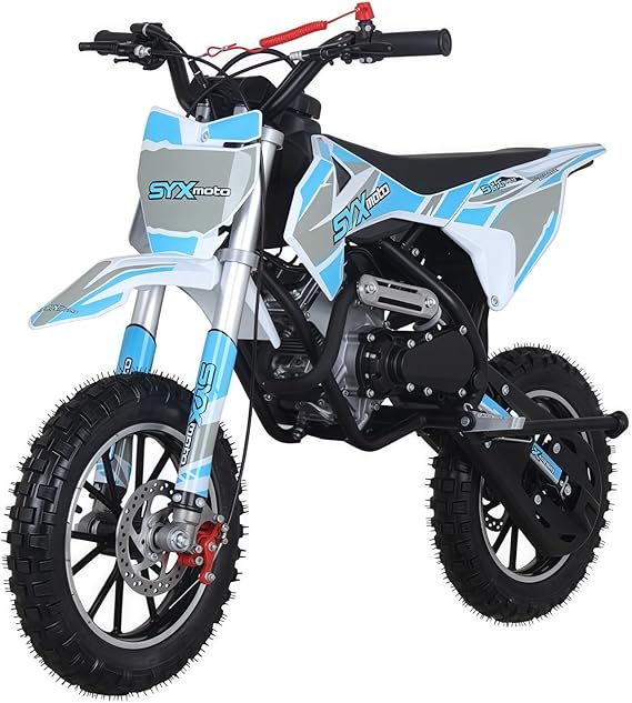 SYX MOTO 60cc Dirt Bike for Kids, Up to 22 Mph, 4-Stroke Gas Pit Bike | Pull Start, 143 lbs Max Load, 10"*2.5" Off Road Tire, Kill Switch, Dual Disc Brake, Front&Rear Dual Suspension, EPA Approved