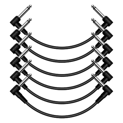 Professional 6 Pack 12 Inch Guitar Patch Cable, Noise Free and Long-Lasting Guitar Pedal Cable, Right Angle Pedal Board Cables, Black