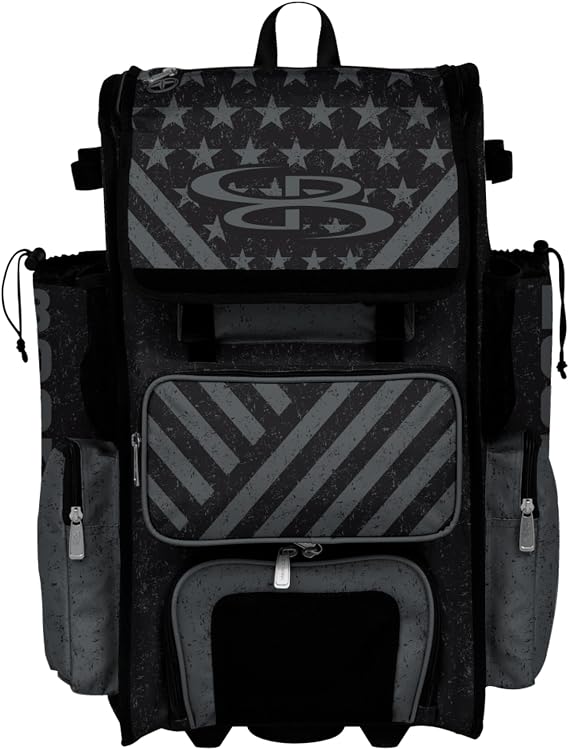 Boombah Superpack Hybrid Rolling Bat Bag - Wheeled & Backpack Version - USA Siege Charcoal/Black