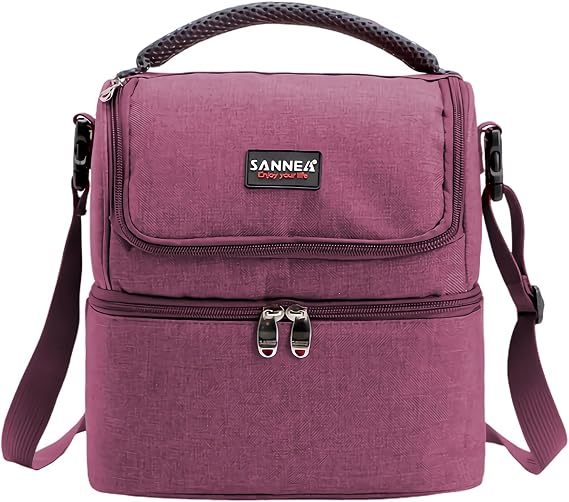 Lunch Bag for Women Double Decker Leakproof Lunch Box for Men Adult Small Cooler Insulated Lunchbox Thermal Tote Work Travel Picnic Food Drink Cool Bag (Taro-purple)