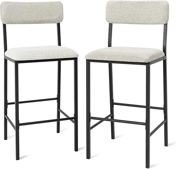 LAVIEVERT Bar Stools, Set of 2 Bar Chairs, Kitchen Island Chairs Counter Height Barstools with Soft Cushion & Backrest and Metal Footrests - Grey
