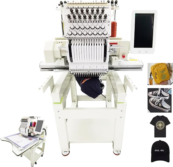INTSUPERMAI Automatic Embroidery Machine 15 Needles Computerized Flat Embroidery Machine Cap Ttubular T-shirt Embroidery Printing Machine 15.7"*23.6" Embroidery Area with 10" LCD Touch Screen