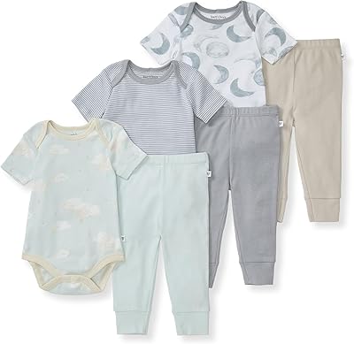Burt Bees - 6Pk Baby Girl Organic Cotton Bodysuit & Pant Set, Ranunculus