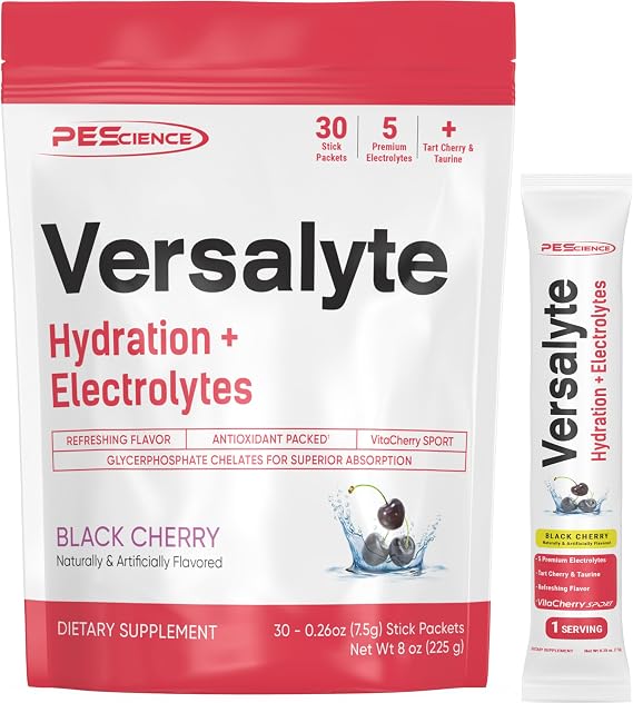 PEScience Versalyte Electrolyte Hydration Packets, Black Cherry