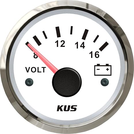 KUS Voltmeter Gauge, CPVR-WS, 8-16V Range, 12V, 2" (52mm), LED Backlight