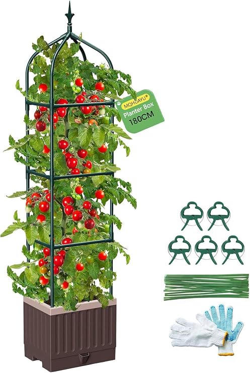 Raised Garden Bed Planter Boxes with Trellis,1pcs 70.9" Self-Watering Tomato Planter Boxes with Trellis for Climbing Vegetables Plants Flowers Tomato,Use for Indoor Outdoor (Brown)