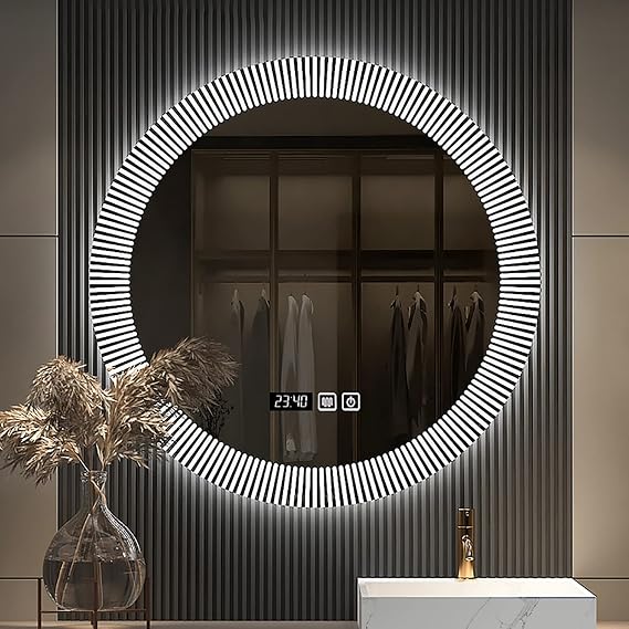 REIFNA Bathroom Mirror with Lights,Anti-Fog Dimmable LED Vanity Mirror with Memory Function,with Sensor Touch Control,Anti-Fog,3-Color Dimmable Light Round Mirror (Size : 70cm, Color : A)