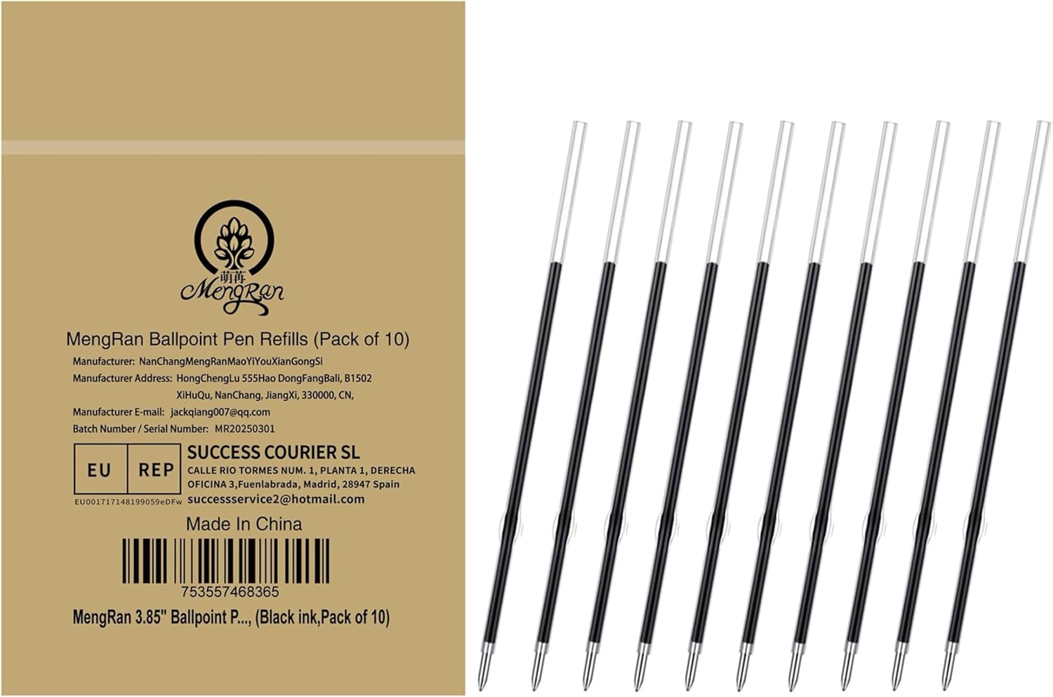 MengRan 3.85'' Ballpoint Ink Pen Refills for Click Pens, 1 mm Medium Point Tip, (Refills-Black ink-10Pcs)