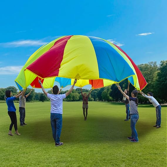 Sonyabecca Parachute, Play Parachute 10ft 12ft 16ft with 12 Handles 20ft 24ft with 16 Handles for Kids Cooperation Group Play (16 Feet)
