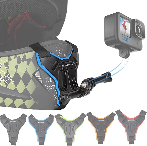 Action ProTM Motorcycle Helmet Chin Strap Mount Compatible with GoPro Hero 12, 11, 10, 9, 8, 7, (2018), 6, Hero Black, Insta 360, Session, Xiaomi Yi, SJCAM (Blue)