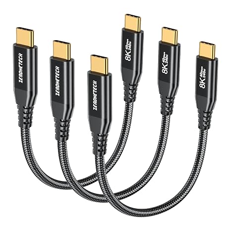 ZeroneTeck 40Gbps USB C for Thunderbolt 4 Cable (1FT 3-Pack), 6inch 40Gbps Data Transfer, [8K@60Hz/Dual 4K@60Hz] Short USB C Monitor Cable, 240W Charging USB4 Cord for MacBook,iPad,iPhone 17,SSD,KYY