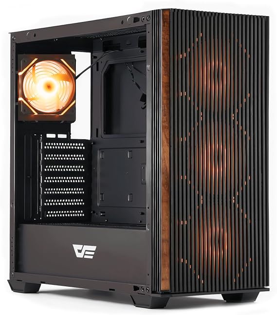 darkFlash ATX Mid Tower Wood PC Case, Pre-Installed Computer Case with 4 PWM ARGB Fans Full View Glass Gaming PC Case with Type-C Port up to 360mm AIO Black DS900WS