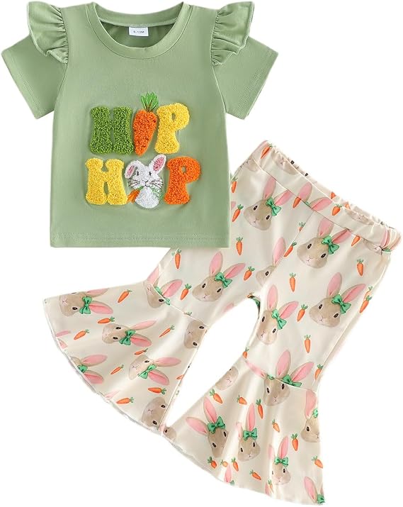 Toddler Baby Girl Valentines Day Outfit Crewneck Sweatshirt Bell Bottom Pants Valentines Day Clothes