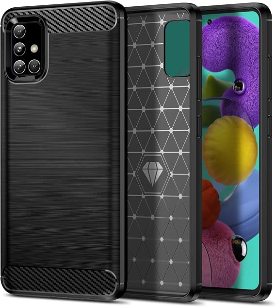 Case for Samsung Galaxy A51 4G, Slim Fit Phone Cover, Black | Shock-Absorption, Anti-Slip,Anti-Fingerprint, Soft TPU, Carbon Fiber Textures, Rubber Protective