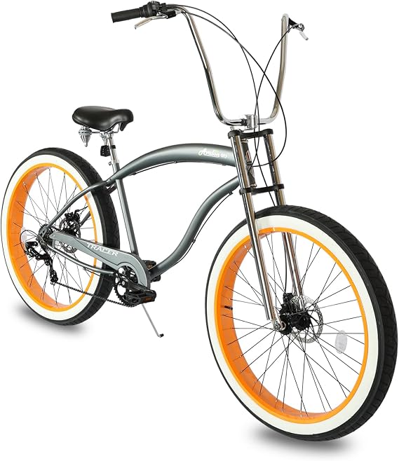 Tracer Avalon Fat Tire Cruiser Bike, 7-Speed Shimano(Greyish-Orange)