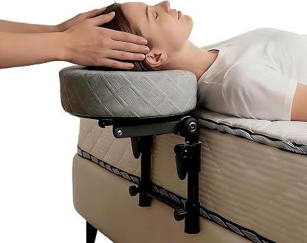 Massage Headrest for Bed, Adjustable Massage Face Cradle with Soft Cushion, Portable Massage Table Kit for Sleeping Mattress, Face Down Pillow (Light Gray)