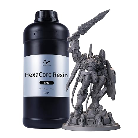 HexaCore Resin 405nm High-Precision 3D Resin, Balanced Low-Shrinkage & High Toughness (Grey, 1kg)
