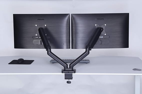 ApexDesk Dual Monitor Arm Desk Mount Adjustable Height Gas Spring VESA Mount with C Clamp & Mounting Base Computer Monitor Stand for Screen up to 32 inch Holds up to 20 lbs., Black (DMM-24)
