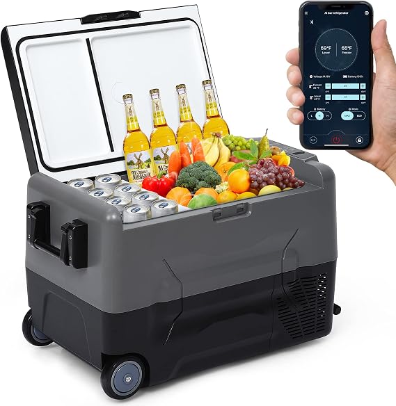 Car Refrigerator, Portable Freezer with 12/24V DC & 110-240V AC, RV Car Fridge Dual Zone APP Control, 37 Quart (35L) -4F-68F Portable Refrigerator for Camping, Travel, Fishing, Outdoor or Home Use