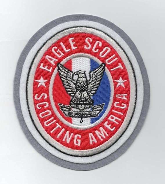 Eagle Scout Rank Oval Letterman 4" Tall Jacket Patch.