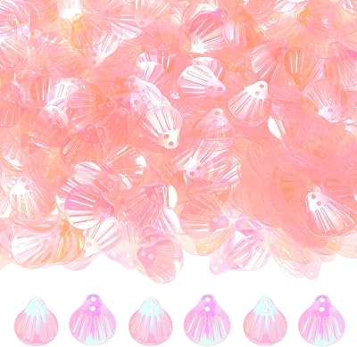 1200-Pack Seashell Sequins, 100g Shell Shape Loose Sequins with 2 Holes for DIY CraftSewingAppliqueEarringsClothing, Sea Shell Flakes [Pink]