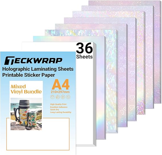 TECKWRAP Holographic Laminate Sheets & Inkjet Sticker Paper A4 36pcs/Pack
