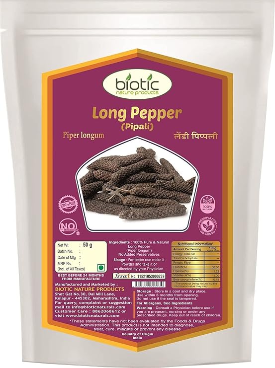 Veena Biotic Long Pepper - Thippili - Pipali Whole - Pipal - Pippali - 50g
