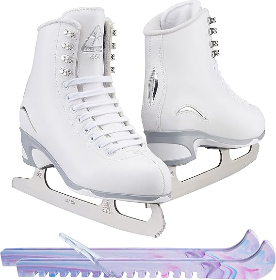 Jackson Ultima Figure Ice Skates for Women, Girls in White Color Bundle with Guardog Berry Blend Swirlz Skate Guards