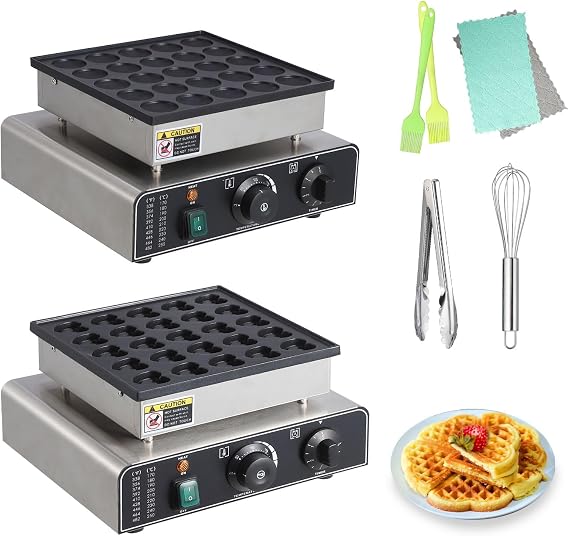 25 Hole and 25 Heart Waffle Maker, Commercial Electric Nonstick Mini Muffin Maker with 50-300C Separate Control, 1.8" Diameter Mini Dutch Pancake Maker for Snacks, Desserts
