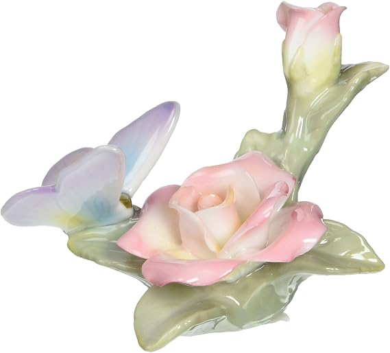 Cosmos 96445 Fine Porcelain Butterfly with Pink Rose Figurine, 2-14-Inch
