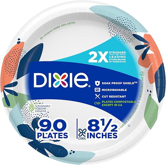 Dixie Medium Paper Plates, 8.5 Inch, 90 Count, 2X Stronger*, Microwave-Safe, Soak-Proof, Cut Resistant, Disposable Plates For Everyday Breakfast, Lunch, Dinner Meals