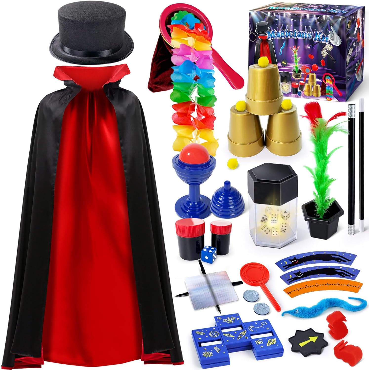Heyzeibo Magic Kit, Magic Set with Instructions for Each Trick for Kids Ages 6 7 8 9 10 11 12, Magician Costume for Pretend Play, Boys & Girls