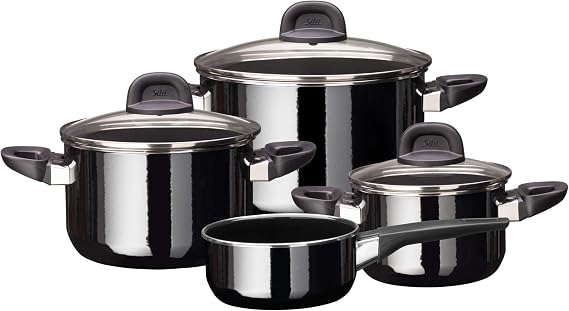 Silit Modesto Line Induction 4-Piece Saucepan Set with Glass Lid Silargan Functional Ceramic Induction Pots Set Nickel-Free Black